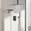 imageShower Faucet Set Matte Black Shower System 12quot Ceiling Rainfall Shower and 8quot Wall Mount Rain Shower with 2 in 1 Handheld Can Use All at Once Pressure Balance Roughin Valve and Trim KitMatte Black