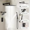 imageShower Faucet Set Matte Black Shower System 12quot Ceiling Rainfall Shower and 8quot Wall Mount Rain Shower with 2 in 1 Handheld Can Use All at Once Pressure Balance Roughin Valve and Trim KitMatte Black