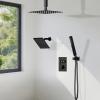 imageShower Faucet Set Matte Black Shower System 12quot Ceiling Rainfall Shower and 8quot Wall Mount Rain Shower with 2 in 1 Handheld Can Use All at Once Pressure Balance Roughin Valve and Trim KitMatte Black