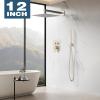 imageShower Faucet Set Matte Black Shower System 12quot Ceiling Rainfall Shower and 8quot Wall Mount Rain Shower with 2 in 1 Handheld Can Use All at Once Pressure Balance Roughin Valve and Trim KitBrushed Nickel