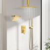imageShower Faucet Set Matte Black Shower System 12quot Ceiling Rainfall Shower and 8quot Wall Mount Rain Shower with 2 in 1 Handheld Can Use All at Once Pressure Balance Roughin Valve and Trim KitBrushed Gold