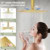 imageShower Faucet Set Matte Black Shower System 12quot Ceiling Rainfall Shower and 8quot Wall Mount Rain Shower with 2 in 1 Handheld Can Use All at Once Pressure Balance Roughin Valve and Trim KitBrushed Gold