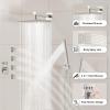 imageShower Faucet Set Matte Black Shower System 12quot Ceiling Rainfall Shower and 8quot Wall Mount Rain Shower with 2 in 1 Handheld Can Use All at Once Pressure Balance Roughin Valve and Trim KitBrushed Nickel1
