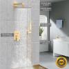 imageShower Faucet Set Matte Black Shower System 12quot Ceiling Rainfall Shower and 8quot Wall Mount Rain Shower with 2 in 1 Handheld Can Use All at Once Pressure Balance Roughin Valve and Trim KitBrushed Gold