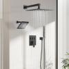 imageShower Faucet Set Matte Black Shower System 12quot Ceiling Rainfall Shower and 8quot Wall Mount Rain Shower with 2 in 1 Handheld Can Use All at Once Pressure Balance Roughin Valve and Trim KitMatte Black