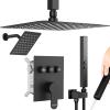 imageShower Faucet Set Matte Black Shower System 12quot Ceiling Rainfall Shower and 8quot Wall Mount Rain Shower with 2 in 1 Handheld Can Use All at Once Pressure Balance Roughin Valve and Trim KitMatte Black