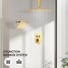 imageShower Faucet Set Matte Black Shower System 12quot Ceiling Rainfall Shower and 8quot Wall Mount Rain Shower with 2 in 1 Handheld Can Use All at Once Pressure Balance Roughin Valve and Trim KitBrushed Gold