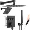 imageShower Faucet Set Matte Black Shower System 12quot Ceiling Rainfall Shower and 8quot Wall Mount Rain Shower with 2 in 1 Handheld Can Use All at Once Pressure Balance Roughin Valve and Trim KitMatte Black
