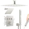 imageShower Faucet Set Matte Black Shower System 12quot Ceiling Rainfall Shower and 8quot Wall Mount Rain Shower with 2 in 1 Handheld Can Use All at Once Pressure Balance Roughin Valve and Trim KitBrushed Nickel