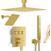 imageShower Faucet Set Matte Black Shower System 12quot Ceiling Rainfall Shower and 8quot Wall Mount Rain Shower with 2 in 1 Handheld Can Use All at Once Pressure Balance Roughin Valve and Trim KitBrushed Gold