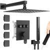 imageShower Faucet Set Matte Black Shower System 12quot Ceiling Rainfall Shower and 8quot Wall Mount Rain Shower with 2 in 1 Handheld Can Use All at Once Pressure Balance Roughin Valve and Trim KitMatte Black1