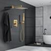 imageShower Faucet Set Matte Black Shower System 12quot Ceiling Rainfall Shower and 8quot Wall Mount Rain Shower with 2 in 1 Handheld Can Use All at Once Pressure Balance Roughin Valve and Trim KitBrushed Gold