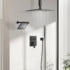 imageShower Faucet Set Matte Black Shower System 12quot Ceiling Rainfall Shower and 8quot Wall Mount Rain Shower with 2 in 1 Handheld Can Use All at Once Pressure Balance Roughin Valve and Trim KitMatte Black