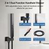 imageShower Faucet Set Matte Black Shower System 12quot Ceiling Rainfall Shower and 8quot Wall Mount Rain Shower with 2 in 1 Handheld Can Use All at Once Pressure Balance Roughin Valve and Trim KitMatte Black1