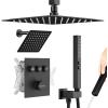 imageShower Faucet Set Matte Black Shower System 12quot Ceiling Rainfall Shower and 8quot Wall Mount Rain Shower with 2 in 1 Handheld Can Use All at Once Pressure Balance Roughin Valve and Trim KitMatte Black