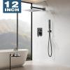 imageShower Faucet Set Matte Black Shower System 12quot Ceiling Rainfall Shower and 8quot Wall Mount Rain Shower with 2 in 1 Handheld Can Use All at Once Pressure Balance Roughin Valve and Trim KitMatte Black