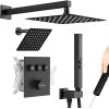 imageShower Faucet Set Matte Black Shower System 12quot Ceiling Rainfall Shower and 8quot Wall Mount Rain Shower with 2 in 1 Handheld Can Use All at Once Pressure Balance Roughin Valve and Trim KitMatte Black