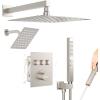 imageShower Faucet Set Matte Black Shower System 12quot Ceiling Rainfall Shower and 8quot Wall Mount Rain Shower with 2 in 1 Handheld Can Use All at Once Pressure Balance Roughin Valve and Trim KitBrushed Nickel