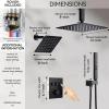 imageShower Faucet Set Matte Black Shower System 12quot Ceiling Rainfall Shower and 8quot Wall Mount Rain Shower with 2 in 1 Handheld Can Use All at Once Pressure Balance Roughin Valve and Trim KitMatte Black