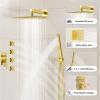 imageShower Faucet Set Matte Black Shower System 12quot Ceiling Rainfall Shower and 8quot Wall Mount Rain Shower with 2 in 1 Handheld Can Use All at Once Pressure Balance Roughin Valve and Trim KitGold1