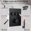 imageShower Faucet Set Matte Black Shower System 12quot Ceiling Rainfall Shower and 8quot Wall Mount Rain Shower with 2 in 1 Handheld Can Use All at Once Pressure Balance Roughin Valve and Trim KitMatte Black
