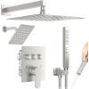 imageShower Faucet Set Matte Black Shower System 12quot Ceiling Rainfall Shower and 8quot Wall Mount Rain Shower with 2 in 1 Handheld Can Use All at Once Pressure Balance Roughin Valve and Trim KitBrushed Nickel
