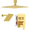 imageShower Faucet Set Matte Black Shower System 12quot Ceiling Rainfall Shower and 8quot Wall Mount Rain Shower with 2 in 1 Handheld Can Use All at Once Pressure Balance Roughin Valve and Trim KitBrushed Gold