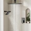 imageShower Faucet Set Matte Black Shower System 12quot Ceiling Rainfall Shower and 8quot Wall Mount Rain Shower with 2 in 1 Handheld Can Use All at Once Pressure Balance Roughin Valve and Trim KitBlak