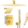 imageShower Faucet Set Matte Black Shower System 12quot Ceiling Rainfall Shower and 8quot Wall Mount Rain Shower with 2 in 1 Handheld Can Use All at Once Pressure Balance Roughin Valve and Trim KitGold