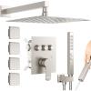 imageShower Faucet Set Matte Black Shower System 12quot Ceiling Rainfall Shower and 8quot Wall Mount Rain Shower with 2 in 1 Handheld Can Use All at Once Pressure Balance Roughin Valve and Trim KitBrushed Nickel1