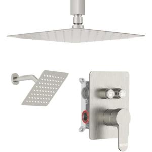 imageShower Faucet Set Matte Black Shower System 12quot Ceiling Rainfall Shower and 8quot Wall Mount Rain Shower with 2 in 1 Handheld Can Use All at Once Pressure Balance Roughin Valve and Trim KitBrushed Nickel