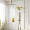 imageRain Shower System Brushed NickelSTARBATH Ceiling Mount 12 Rain Shower Head and 6 Rainfall Shower with Handheld Spray 3 Way Shower Valve with 5 Diverter and Trim Kit Shower Faucet SetGold