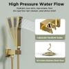 imageRain Shower System Brushed NickelSTARBATH Ceiling Mount 12 Rain Shower Head and 6 Rainfall Shower with Handheld Spray 3 Way Shower Valve with 5 Diverter and Trim Kit Shower Faucet SetGold