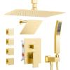 imageRain Shower System Brushed NickelSTARBATH Ceiling Mount 12 Rain Shower Head and 6 Rainfall Shower with Handheld Spray 3 Way Shower Valve with 5 Diverter and Trim Kit Shower Faucet SetGold