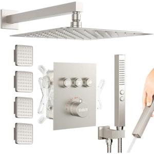 imageShower Faucet Sets Matte Black Shower SystemSTARBATH 4 Way 126quot Dual Head Shower Set Complete with 2 in 1 HandheldCeiling Mounted Rainfall Shower Head with 4 Body Spray Jets Shower Jets SystemBrushed Nickel