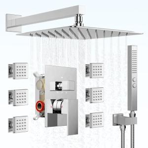 imageShower Faucet Sets Matte Black Shower SystemSTARBATH 4 Way 126quot Dual Head Shower Set Complete with 2 in 1 HandheldCeiling Mounted Rainfall Shower Head with 4 Body Spray Jets Shower Jets SystemChrome