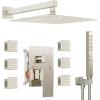 imageThermostatic Shower System 12 Inch Rain Shower Head with Handle Set and 4 Body Jets 3 Function Simultaneous Use Wall Mount Shower Faucet Set Push Button Diverter with Thermostatic ValveBrushed Nickel