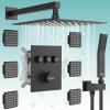 imageThermostatic Shower System 12 Inch Rain Shower Head with Handle Set and 4 Body Jets 3 Function Simultaneous Use Wall Mount Shower Faucet Set Push Button Diverter with Thermostatic ValveMatte Black