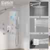 imageThermostatic Shower System 12 Inch Rain Shower Head with Handle Set and 4 Body Jets 3 Function Simultaneous Use Wall Mount Shower Faucet Set Push Button Diverter with Thermostatic ValveChrome