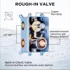 imageThermostatic Shower System 12 Inch Rain Shower Head with Handle Set and 4 Body Jets 3 Function Simultaneous Use Wall Mount Shower Faucet Set Push Button Diverter with Thermostatic ValveBrushed Nickel