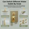 imageThermostatic Shower System 12 Inch Rain Shower Head with Handle Set and 4 Body Jets 3 Function Simultaneous Use Wall Mount Shower Faucet Set Push Button Diverter with Thermostatic ValveGold