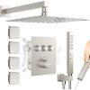 imageThermostatic Shower System 12 Inch Rain Shower Head with Handle Set and 4 Body Jets 3 Function Simultaneous Use Wall Mount Shower Faucet Set Push Button Diverter with Thermostatic ValveBrushed Nickel