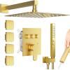 imageShower Faucet Set Matte Black Shower System 12quot Ceiling Rainfall Shower and 6quot Rain Shower with 2 in 1 Handheld Can Use All at Once Wall Mount Pressure Balance Roughin Valve and Trim KitGold