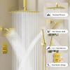 imageShower Faucet Set Matte Black Shower System 12quot Ceiling Rainfall Shower and 6quot Rain Shower with 2 in 1 Handheld Can Use All at Once Wall Mount Pressure Balance Roughin Valve and Trim KitGold