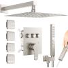 imageShower Faucet Set Matte Black Shower System 12quot Ceiling Rainfall Shower and 6quot Rain Shower with 2 in 1 Handheld Can Use All at Once Wall Mount Pressure Balance Roughin Valve and Trim KitBrushed Nickel
