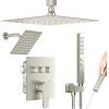 imageShower Faucet Set Matte Black Shower System 12quot Ceiling Rainfall Shower and 6quot Rain Shower with 2 in 1 Handheld Can Use All at Once Wall Mount Pressure Balance Roughin Valve and Trim KitBrushed Nickel
