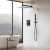 imageShower Faucet Set Matte Black Shower System 12quot Ceiling Rainfall Shower and 6quot Rain Shower with 2 in 1 Handheld Can Use All at Once Wall Mount Pressure Balance Roughin Valve and Trim KitMatte Black