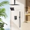 imageShower Faucet Set Matte Black Shower System 12quot Ceiling Rainfall Shower and 6quot Rain Shower with 2 in 1 Handheld Can Use All at Once Wall Mount Pressure Balance Roughin Valve and Trim KitMatte Black