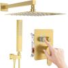 imageShower Faucet Set Matte Black Shower System 12quot Ceiling Rainfall Shower and 6quot Rain Shower with 2 in 1 Handheld Can Use All at Once Wall Mount Pressure Balance Roughin Valve and Trim KitBrushed Gold