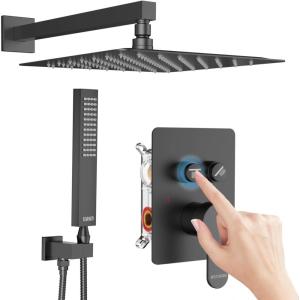 imageShower Faucet Set Matte Black Shower System 12quot Ceiling Rainfall Shower and 6quot Rain Shower with 2 in 1 Handheld Can Use All at Once Wall Mount Pressure Balance Roughin Valve and Trim KitMatte Black